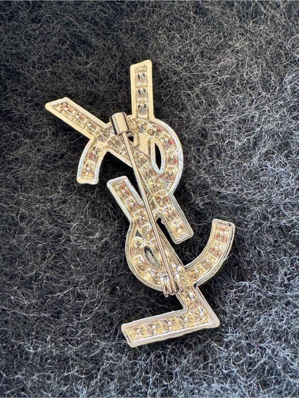Saint Laurent Crystal-Embellished Logo Pin Brooch in Silver (not gold) - Picture 6 of 8